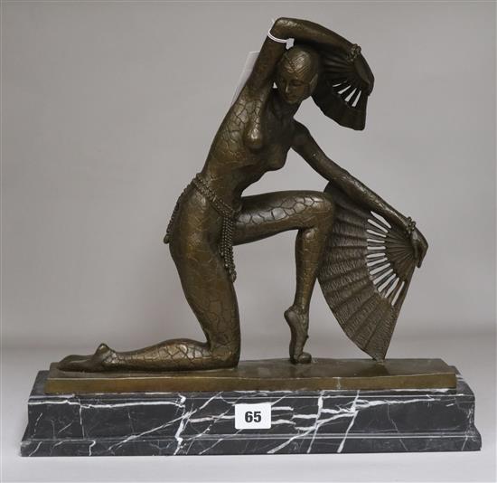 After Demetre Chiparus. A bronze Egyptian dancer with fan, height 38cm